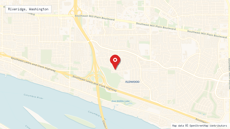 Street map of Riveridge, Washington with location pin