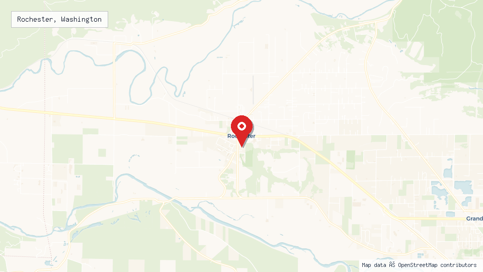 Street map of Rochester, Washington with location pin