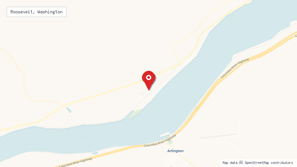 Street map of Roosevelt, Washington with location pin