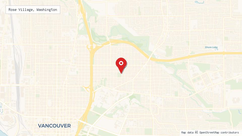 Street map of Rose Village, Washington with location pin