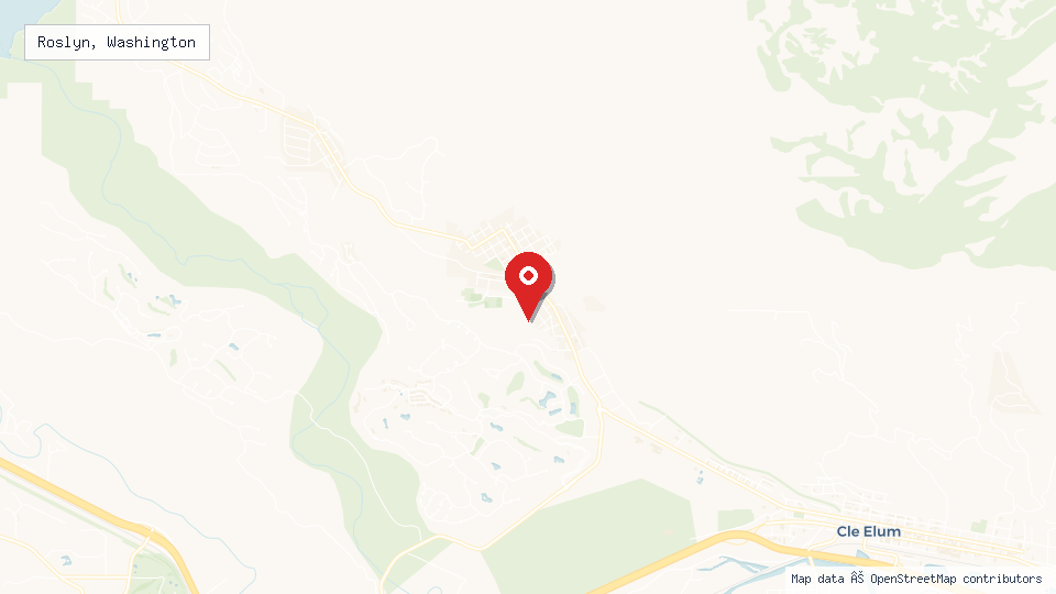 Street map of Roslyn, Washington with location pin