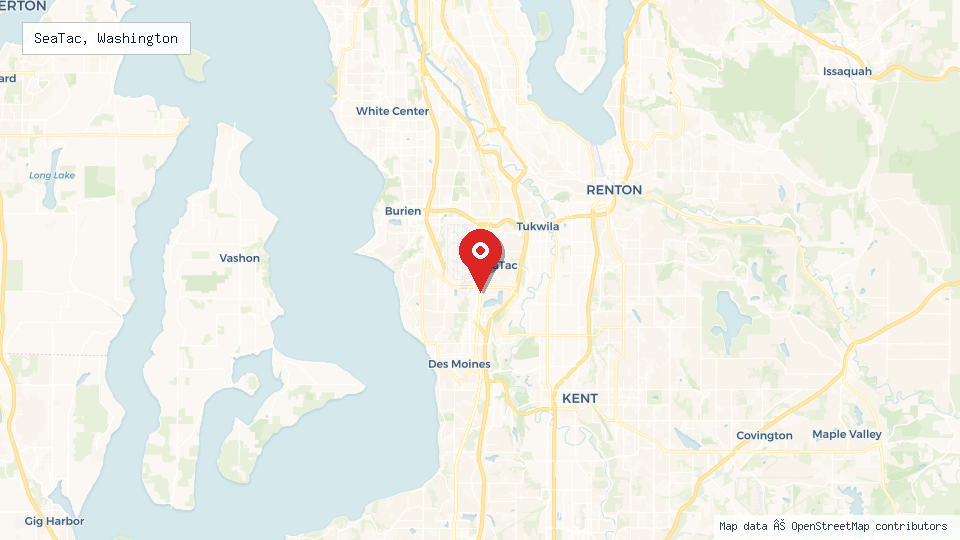Street map of SeaTac, Washington with location pin