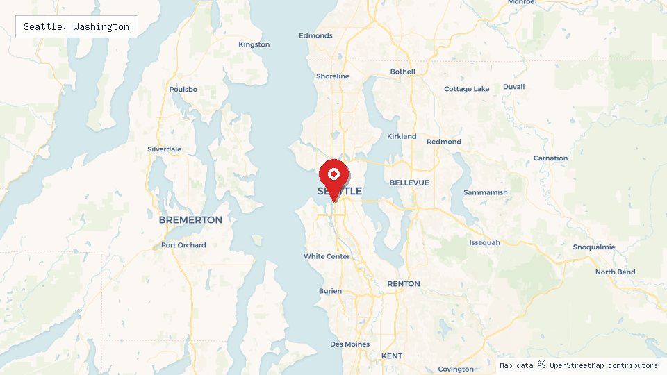 Street map of Seattle, Washington with location pin