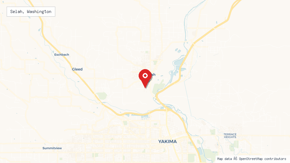 Street map of Selah, Washington with location pin