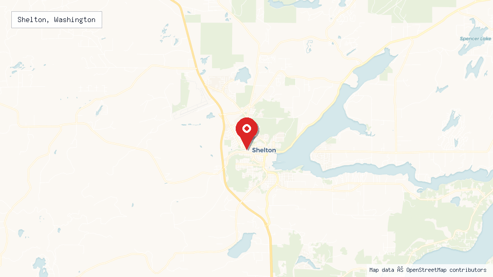 Street map of Shelton, Washington with location pin