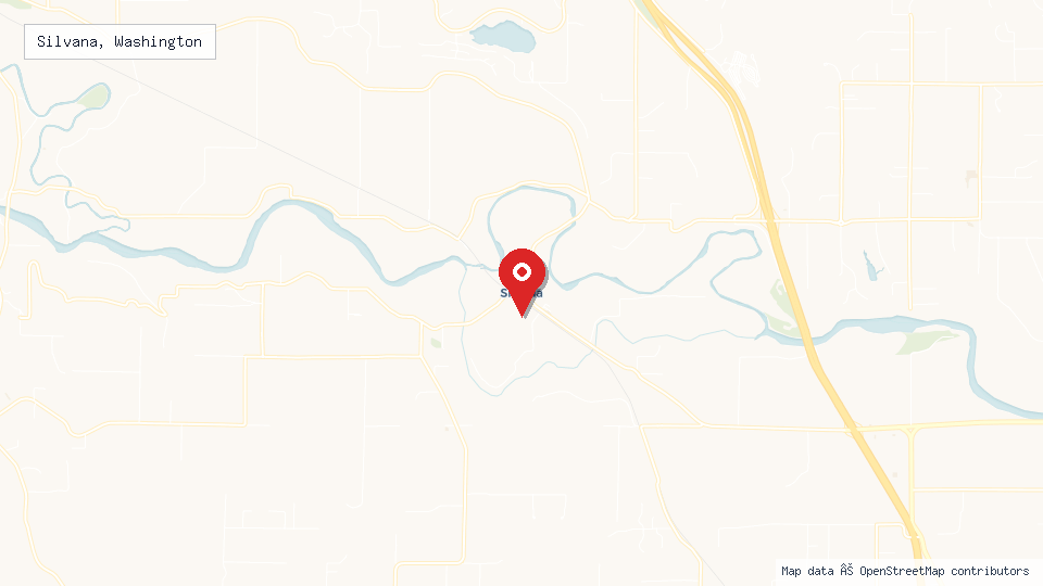 Street map of Silvana, Washington with location pin