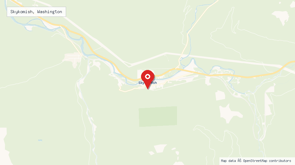 Street map of Skykomish, Washington with location pin