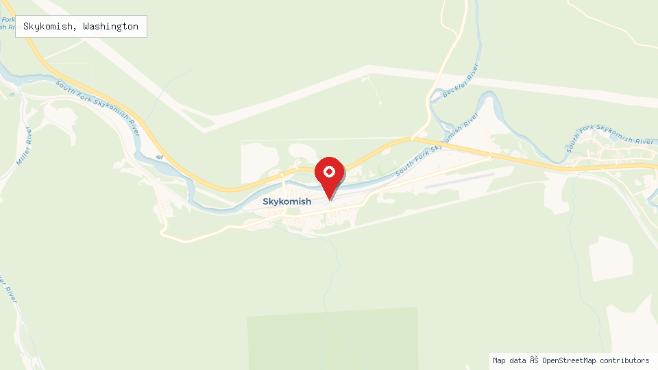 Street map of Skykomish, Washington with location pin