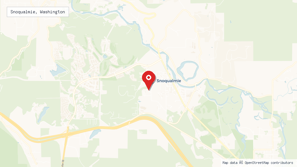 Street map of Snoqualmie, Washington with location pin