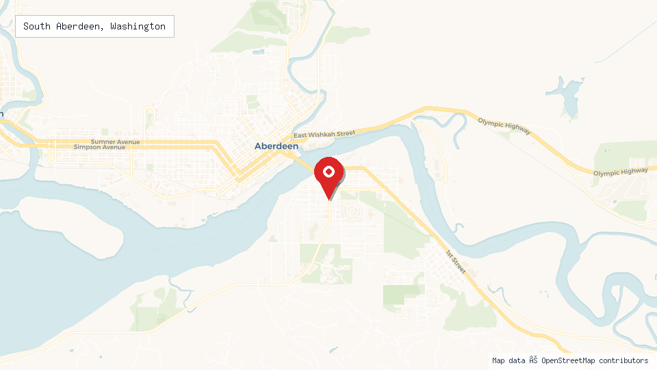Street map of South Aberdeen, Washington with location pin