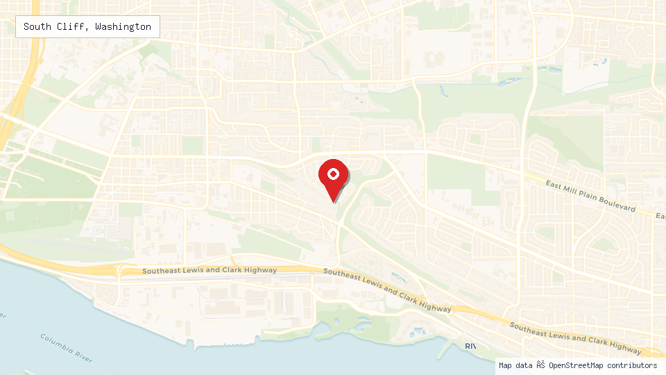 Street map of South Cliff, Washington with location pin