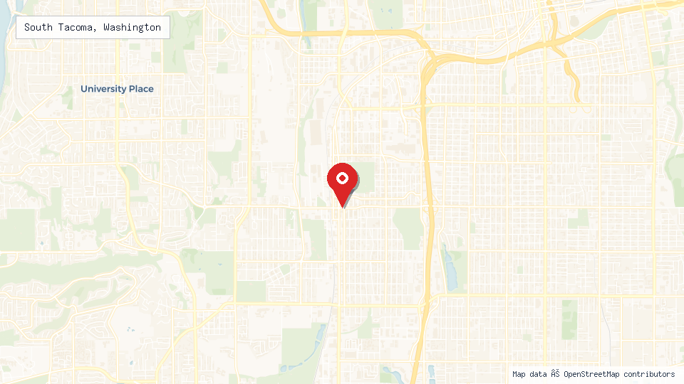 Street map of South Tacoma, Washington with location pin