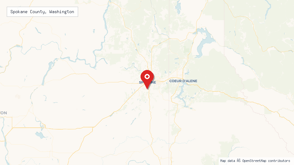 Street map of Spokane County, Washington with location pin