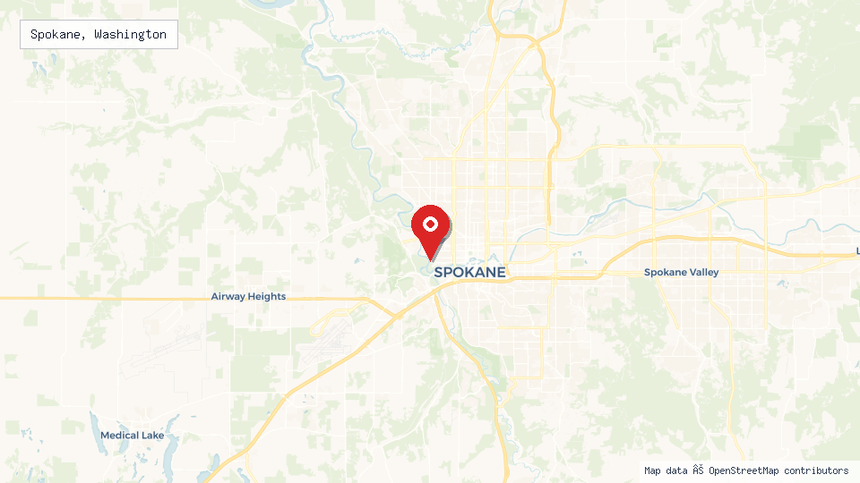 Street map of Spokane, Washington with location pin