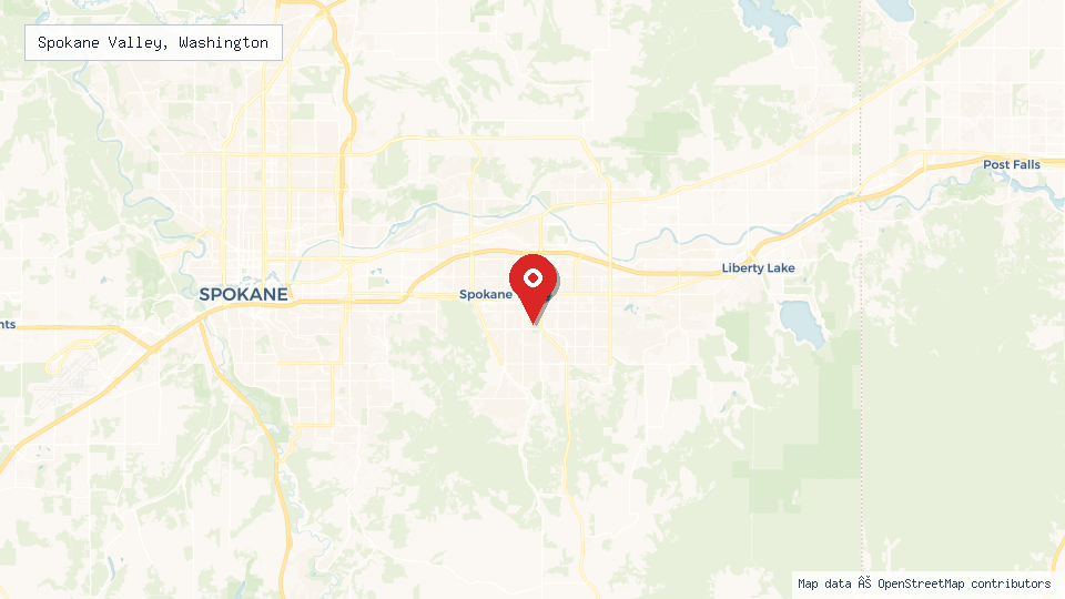 Street map of Spokane Valley, Washington with location pin