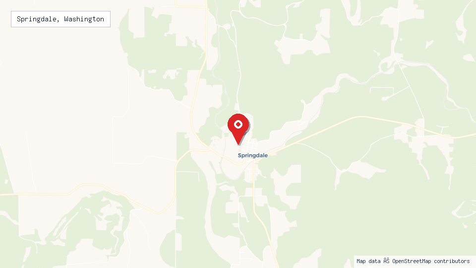 Street map of Springdale, Washington with location pin