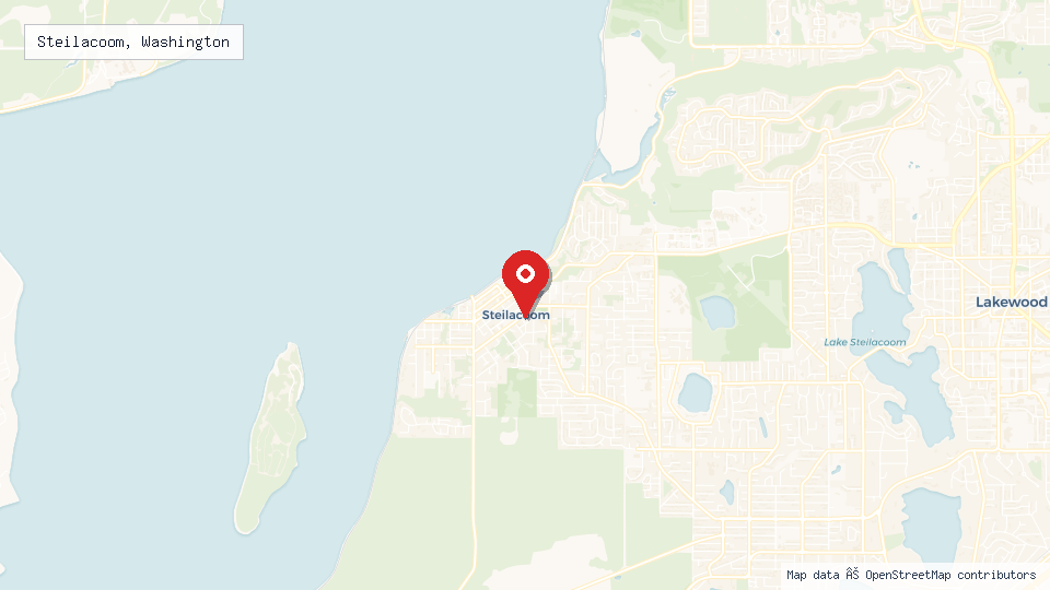 Street map of Steilacoom, Washington with location pin
