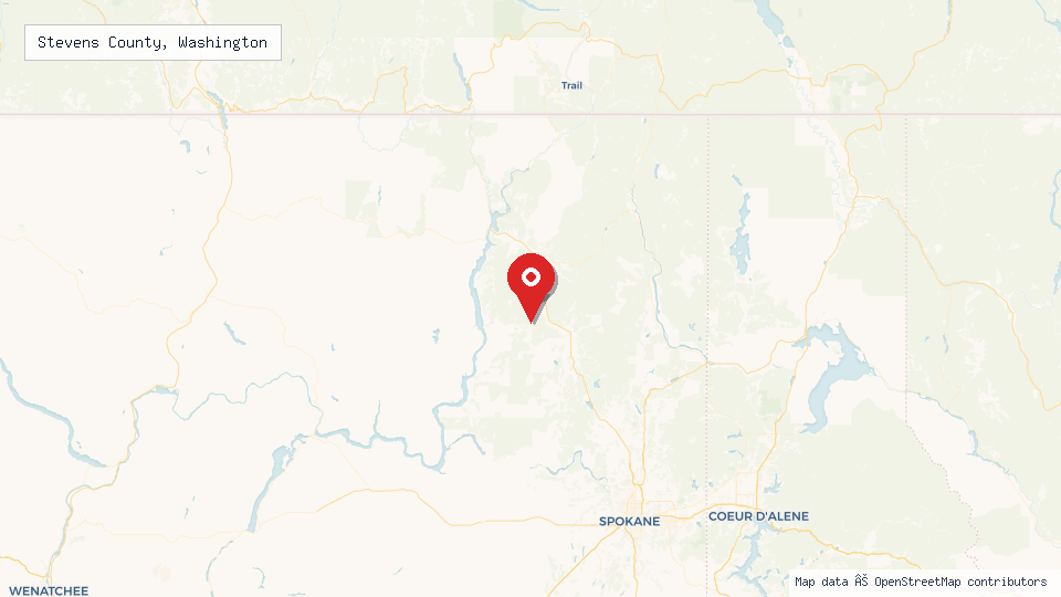Street map of Stevens County, Washington with location pin