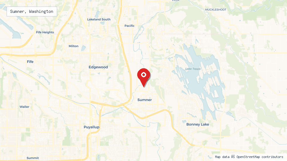 Street map of Sumner, Washington with location pin