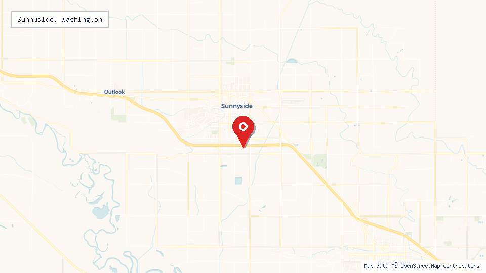 Street map of Sunnyside, Washington with location pin