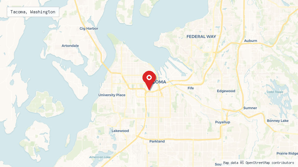 Street map of Tacoma, Washington with location pin