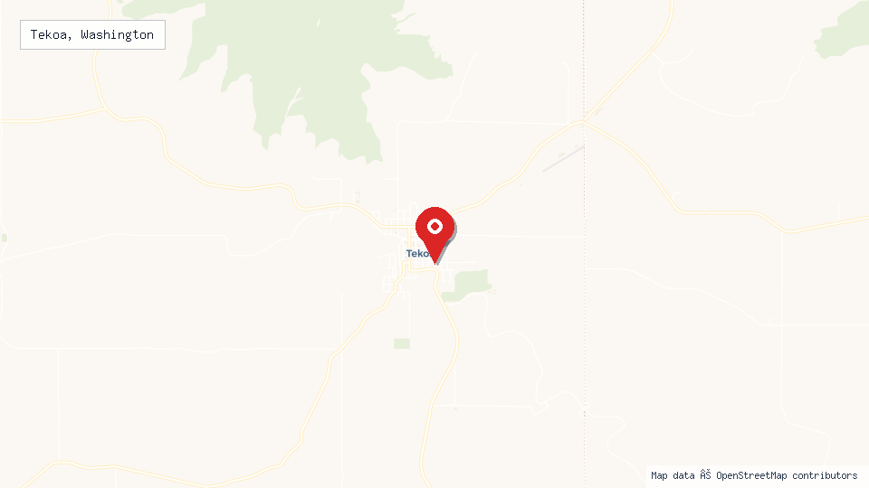 Street map of Tekoa, Washington with location pin
