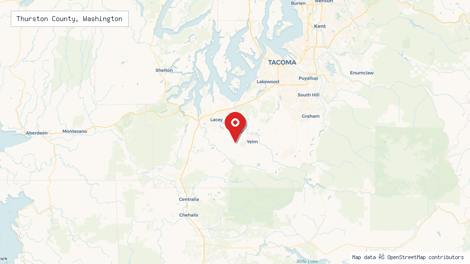 Street map of Thurston County, Washington with location pin