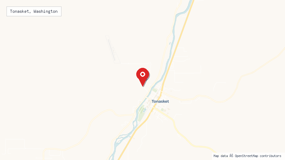 Street map of Tonasket, Washington with location pin