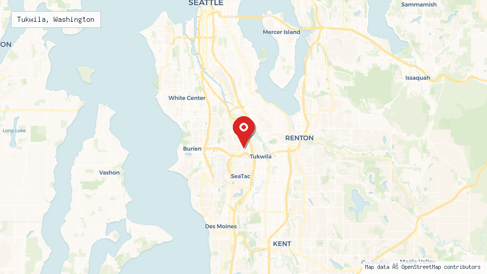 Street map of Tukwila, Washington with location pin