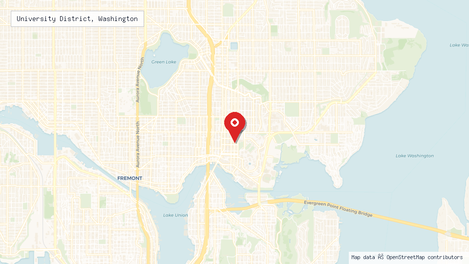 Street map of University District, Washington with location pin