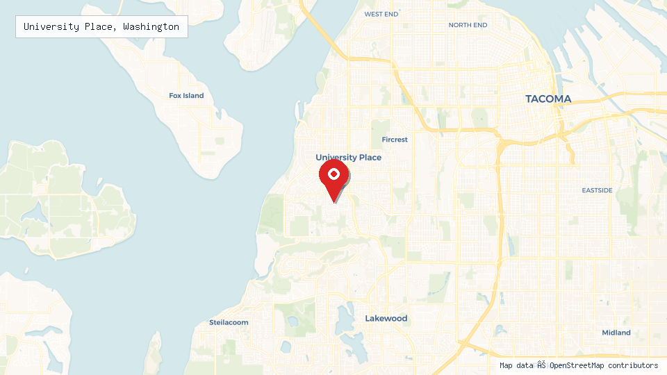 Street map of University Place, Washington with location pin