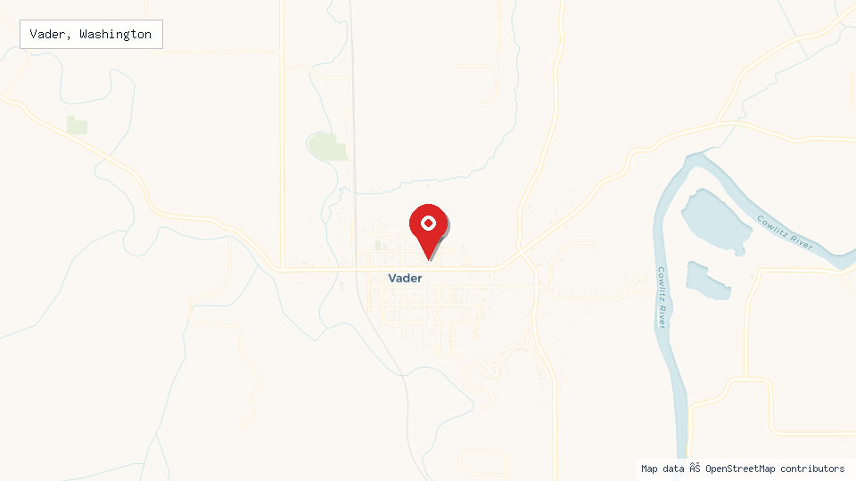 Street map of Vader, Washington with location pin