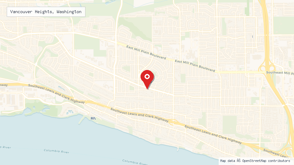 Street map of Vancouver Heights, Washington with location pin