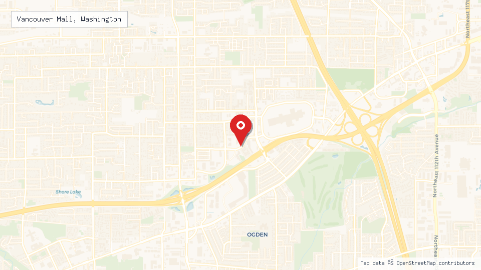 Street map of Vancouver Mall, Washington with location pin