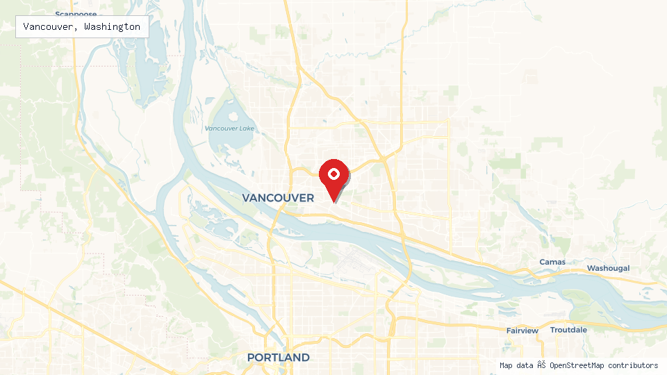 Street map of Vancouver, Washington with location pin