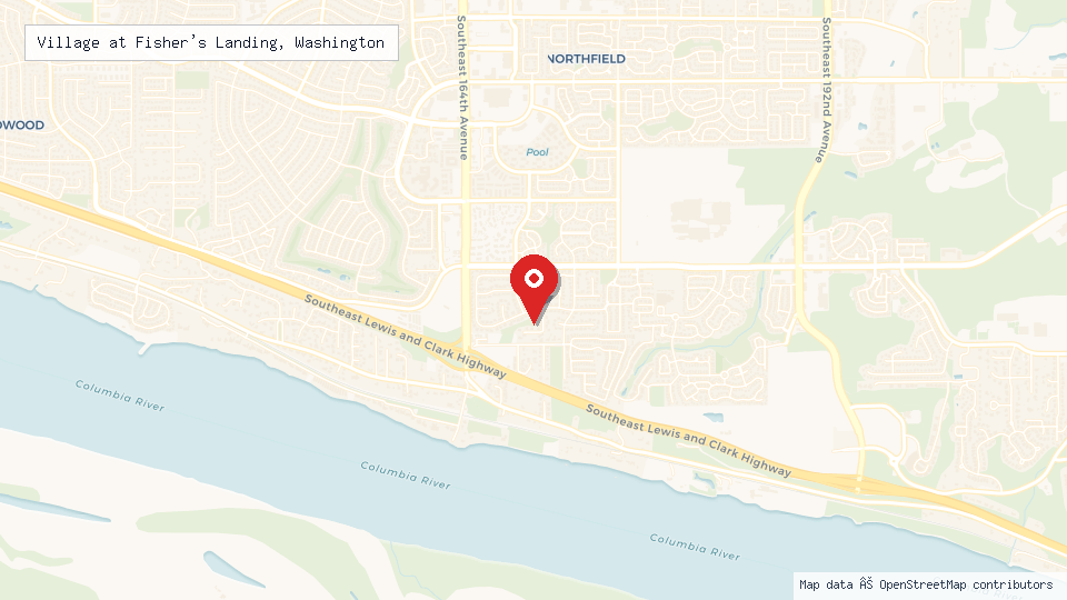 Street map of Village at Fisher's Landing, Washington with location pin