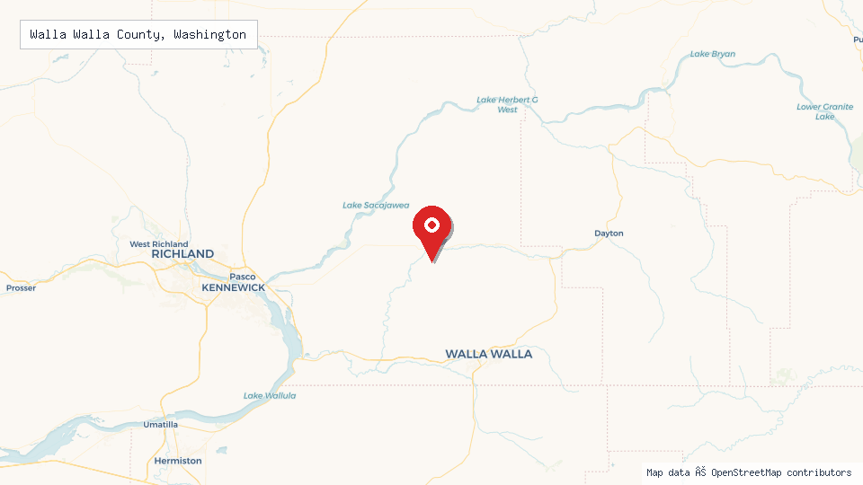 Street map of Walla Walla County, Washington with location pin