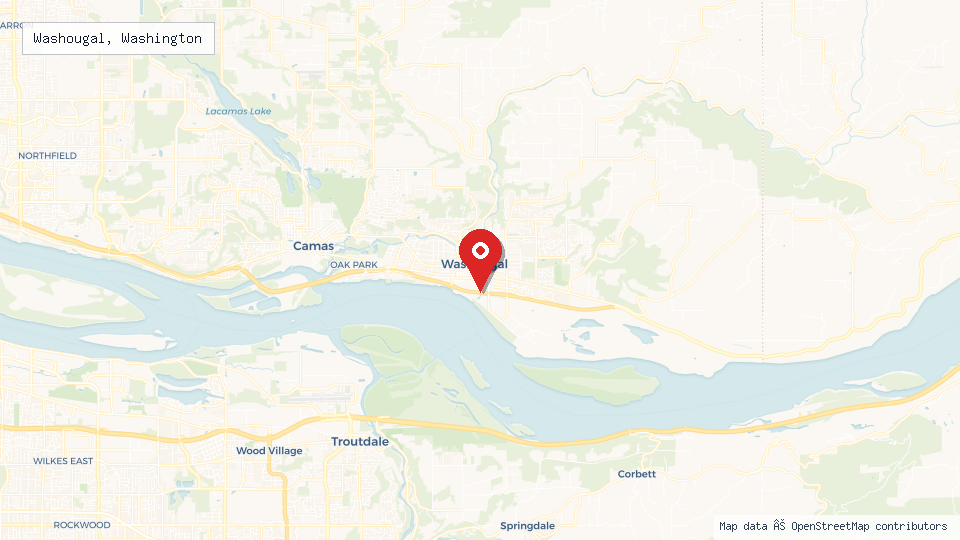 Street map of Washougal, Washington with location pin