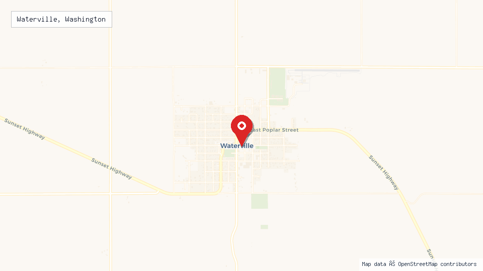 Street map of Waterville, Washington with location pin