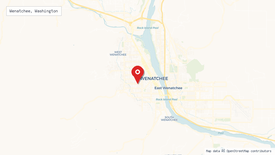 Street map of Wenatchee, Washington with location pin