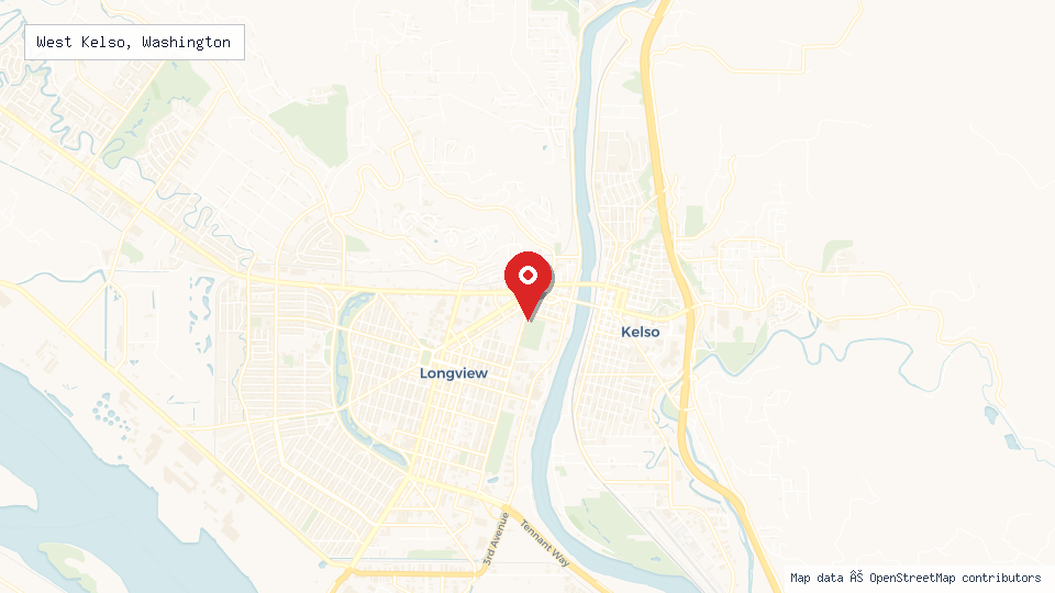 Street map of West Kelso, Washington with location pin
