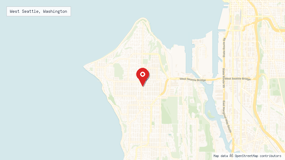 Street map of West Seattle, Washington with location pin