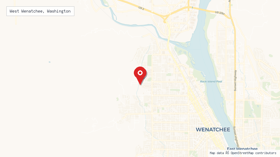 Street map of West Wenatchee, Washington with location pin