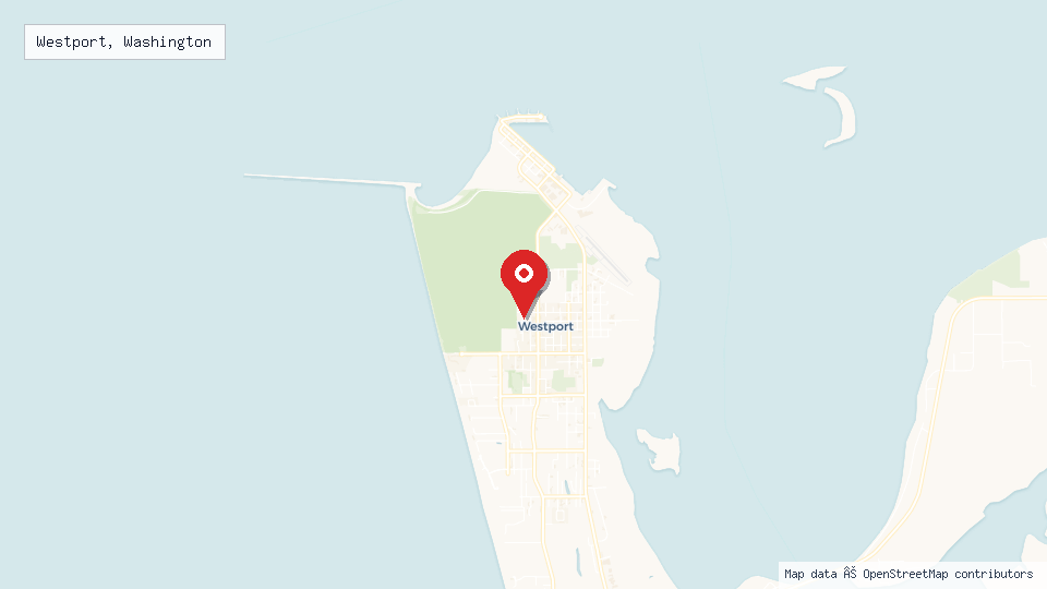 Street map of Westport, Washington with location pin