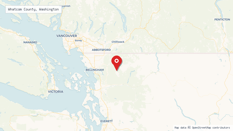 Street map of Whatcom County, Washington with location pin