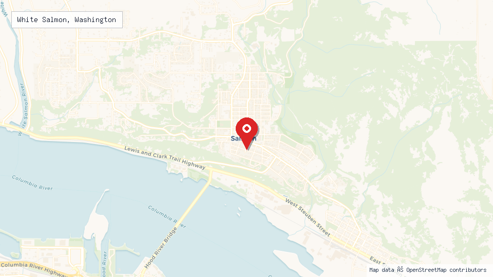 Street map of White Salmon, Washington with location pin
