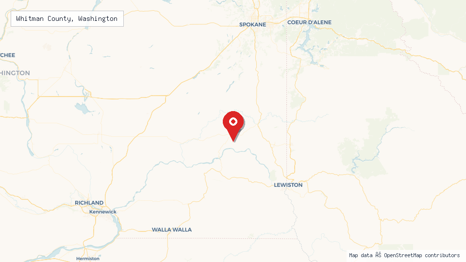 Street map of Whitman County, Washington with location pin