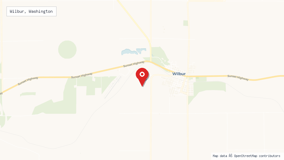 Street map of Wilbur, Washington with location pin
