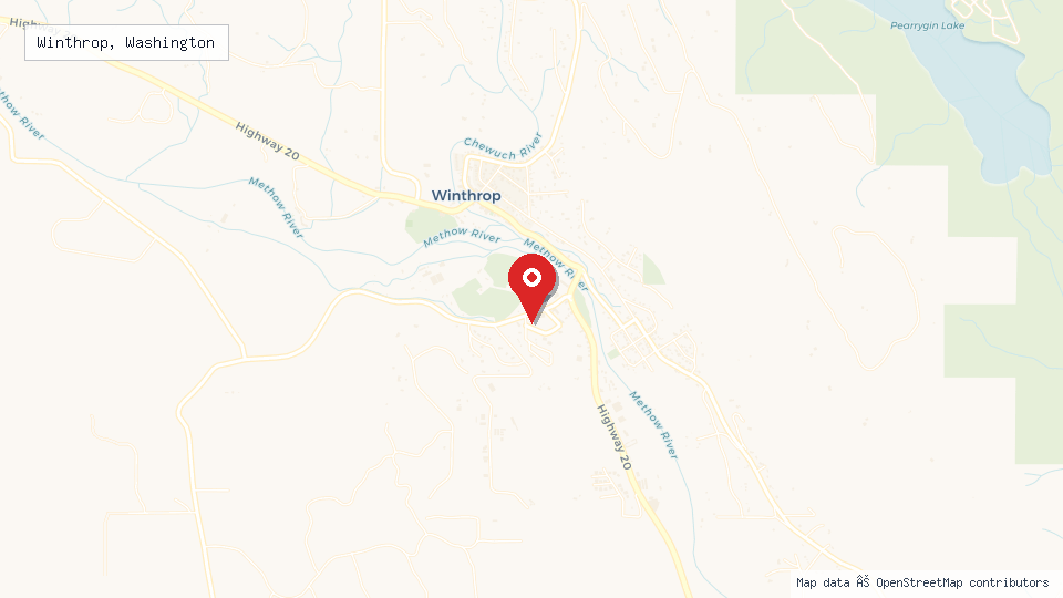 Street map of Winthrop, Washington with location pin