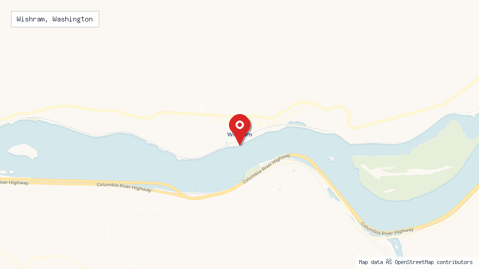 Street map of Wishram, Washington with location pin